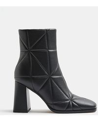 River Island - Black Quilted Heeled Ankle Boots - Lyst