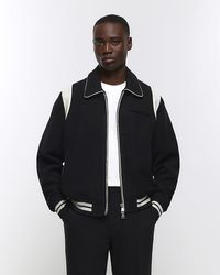 River Island - Black Regular Fit Colour Block Varsity Jacket - Lyst