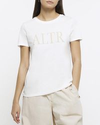 River Island - White Beaded Short Sleeve T-shirt - Lyst