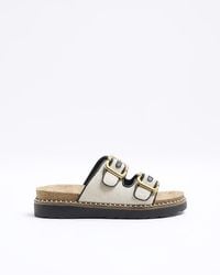 River Island - Beige Double Buckle Sandals - Lyst