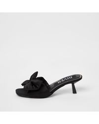 River Island Black Bow Detail Heeled Mules