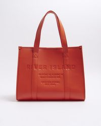 River Island - Red Faux Leather Embossed Shopper Bag - Lyst