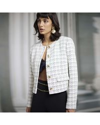 River Island - White Boucle Crop Trophy Jacket - Lyst