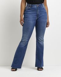 River Island - Plus Blue Mid Rise Flared Jeans - Lyst