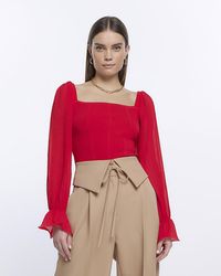 River Island - Red Knitted Long Sleeve Top - Lyst