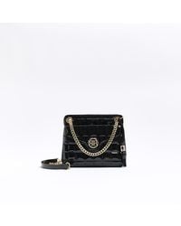 River Island - Black Patent Quilted Chain Strap Shoulder Bag - Lyst
