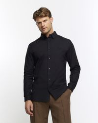 River Island - Black Muscle Fit Oxford Smart Shirt - Lyst
