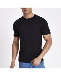 River Island - Black Slim Fit Crew Neck T-shirt - Lyst