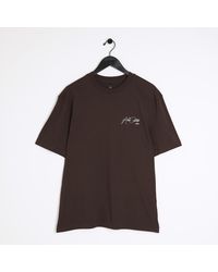 River Island - Brown Regular Fit Script Graphic T-shirt - Lyst