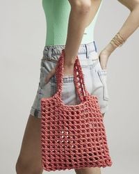River Island - Pink Woven Shopper Bag - Lyst