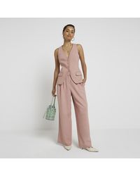 River Island - Petite Pink Pleated Wide Leg Trousers - Lyst