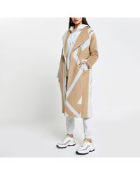 River Island Brown Aztec Print Long Line Coatigan