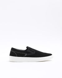 River Island - Black Suede Slip On Trainers - Lyst