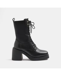 River Island - Lace Up Heeled Ankle Boot - Lyst