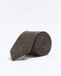 River Island - Brown Linen And Wool Blend Tie - Lyst