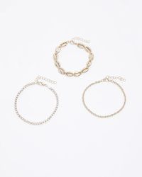 River Island - Gold Shell Anklet Multipack - Lyst
