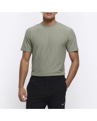 River Island - Khaki Regular Fit Plisse Textured T-shirt - Lyst