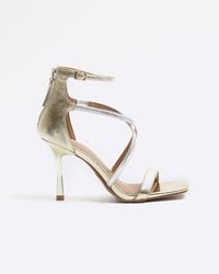River Island - Gold Closed Back Strappy Heeled Sandals - Lyst
