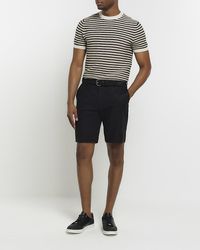 River Island - Black Slim Fit Belted Chino Shorts - Lyst