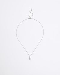 River Island - Silver Diamante Drop Necklace - Lyst