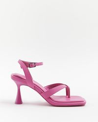 River Island - Pink Strappy Heeled Sandals - Lyst