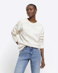River Island - Embroidered Floral Sweatshirt - Lyst