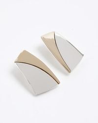 River Island - Silver Sculpted Stud Earrings - Lyst