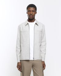River Island - Grey Slim Fit Textured Harrington Jacket - Lyst