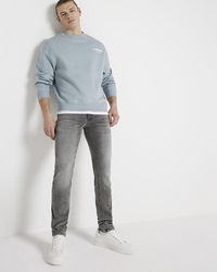 River Island - Grey Faded Skinny Fit Jeans - Lyst