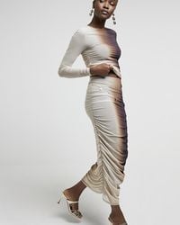 River Island - Brown Mesh Ombre Ruched Maxi Skirt - Lyst