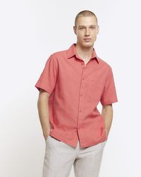 River Island - Coral Linen Blend Short Sleeve Shirt - Lyst