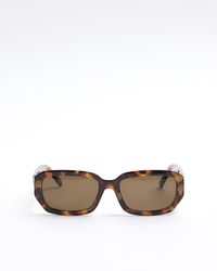 River Island - Brown Rectangle Tortoise Shell Sunglasses - Lyst