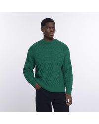 River Island - Green Regular Fit Cable Knit Jumper - Lyst