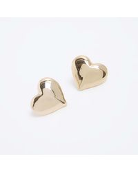 River Island - Gold Heart Stud Earrings - Lyst