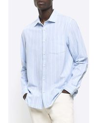 River Island - Blue Regular Fit Striped Linen Blend Shirt - Lyst