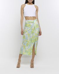 River Island - Blue Floral Print Wrap Midi Skirt - Lyst