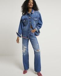 River Island - Stitch Detail Relaxed Straight Jeans - Lyst