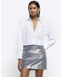 River Island - Silver Metallic Mini Skirt - Lyst