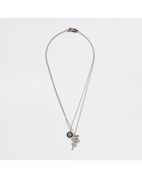 River Island Silver Colour Snake Pendant Layered Necklace - Metallic