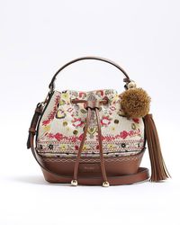 River Island - Embroidered Bucket Bag - Lyst