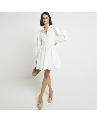 River Island - White Belted Mini Shirt Dress - Lyst
