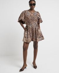 River Island - Leopard Print Smock Mini Dress - Lyst