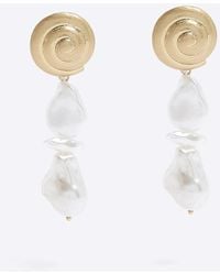 River Island - Gold Pearl Drop Earrings - Lyst