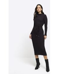 River Island - Textured Belted Bodycon Midi Dress - Lyst