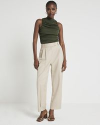 River Island - Khaki Ruched High Neck Top - Lyst