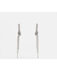 River Island Silver Diamante Knot Detail Drop Earrings - White