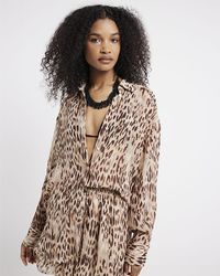 River Island - Beige Leopard Print Glitter Shirt - Lyst