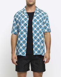 River Island - Blue Regular Fit Geometric Print Revere Shirt - Lyst