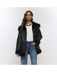 River Island - Faux Leather Aviator Jacket - Lyst