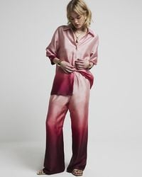 River Island - Pink Oversized Satin Ombre Shirt - Lyst